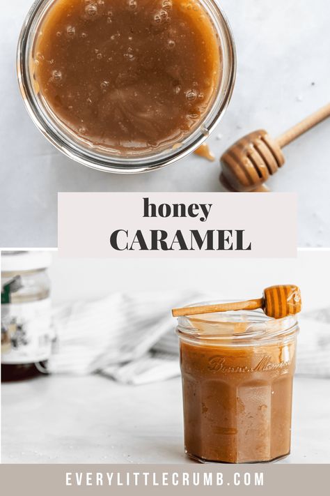 Easy, four ingredient, sugar free caramel sauce made with honey! This is a delicious fun take on salted caramel- you won't miss the sugar at all! #honey #caramel #saltedcaramel #honeycaramel #caramelsauce Sour Milk Pancakes, Sugar Free Caramel Sauce, Carmel Recipe, Sugar Free Caramel, Caramel Apple Crumble, Recipe Using Honey, Honey Dessert, Autumn Baking, Cold Pressed Coconut Oil