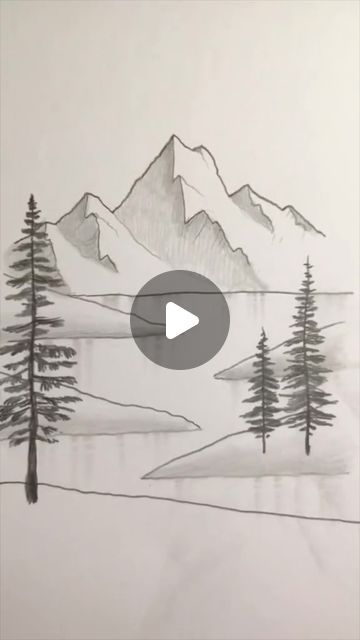 Drawing Mountains Pencil, Pictures Of Trees To Draw, Drawing Ideas Forest Easy, Mountain Drawings Easy, Nature Drawing For Beginners, Mountain Drawing Step By Step, Wilderness Drawings Easy, How To Sketch Mountains, Easy Mountain Sketch