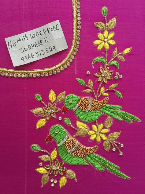 Sudhasri hemaswardrobe Tela, Sudhasri Hemaswardrobe, Simple Aari Work Blouse Design, Simple Aari Work Blouse, Simple Aari Work, Aari Work Blouse Design, Peacock Embroidery Designs, Maggam Work Designs, Birds Embroidery Designs