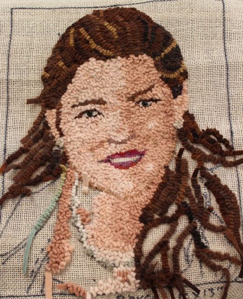 Vickie Landis's portrait of her grand-daughter Portrait Punch Needle, David Galchutt Rug Hooking Patterns, Rug Hooking Tutorial, Punch Rugs, Wool Hooking, Burger Place, Puritan Rug Hooking Frame, Hit Or Miss Hooked Rugs, Pet Portrait Hooked Rug