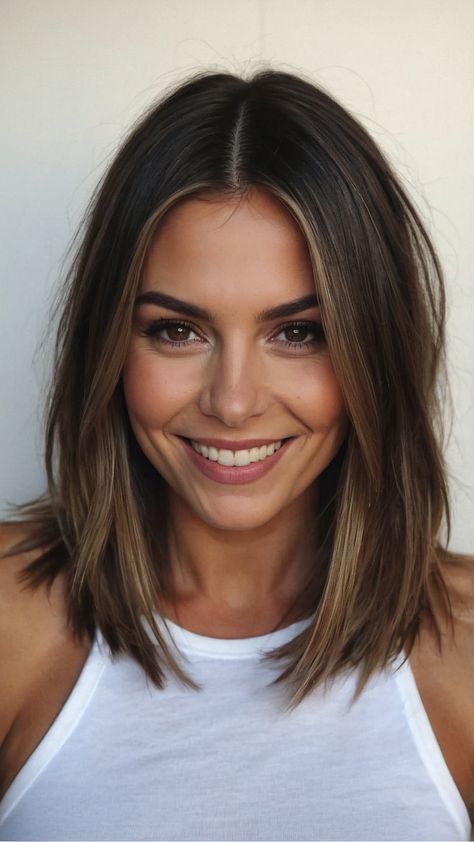 Shoulder Length For Round Faces, Mid 30s Haircuts Women, Hair By Face Shape, Dark Brown Hair Long Bob, Long Bob Women, Bob Haircut With Long Layers, Long Bob With Layers And Face Framing, Haircuts For Low Maintenance, Long Bob Hair Style