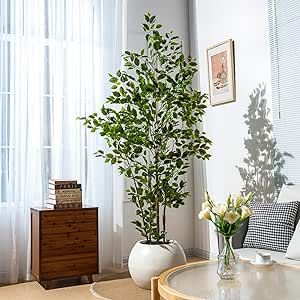 Bailikang 7ft Ficus Tree Artificial-Clear Texture,Faux Ficus Tree,Fake Tree Artificial Tree Indoor for Home Decor Indoor,Living Room Corner Decor（Include Black Planter Fake Tree Decor, Indoor Fake Tree, Room Corner Decor, Faux Ficus Tree, Living Room Corner Decor, Tall Fake Plants, Artificial Indoor Trees, Dining Room Corner, Tall Indoor Plants