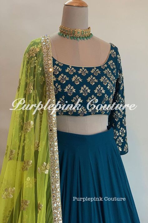 Lehenga Color Combinations, Yellow Dupatta, Tassels Designs, Lehenga Saree Design, Simple Lehenga, Blouses Designs, Half Saree Lehenga, Georgette Lehenga, Saree Tassels