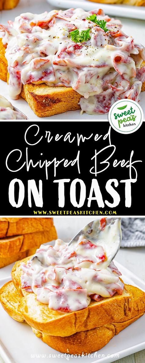 Chipped Beef On Toast With Peas, Corned Beef Lunch Meat Recipes, Cream Chipped Beef On Toast, Open Face Beef Sandwich, Cream Chip Beef, Chip Beef On Toast, Creamed Beef On Toast, Cream Chipped Beef, Cream Beef Recipe