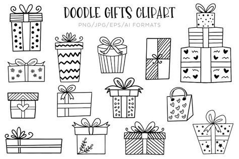 Doodle Gifts Vector Clipart Present Doodle, Starbucks Doodle, School Bujo, Doodles Journal, Birthday Doodles, Gift Doodle, Gift Icon, Basic Sketching, Christmas Doodle