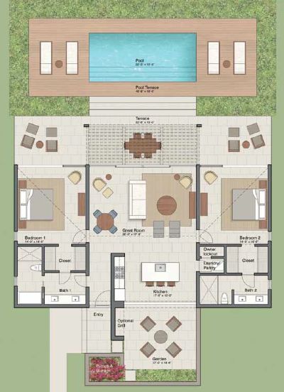 Luxury 2 Bedroom House Plans, 2 Bedroom Villa Floor Plan, Beach Bungalow Floor Plans, Goa Bungalow, Beach Villa Floor Plan, Condominium Floor Plan, 2 Bedroom House Design, Resort Room, 2 Bedroom Floor Plans