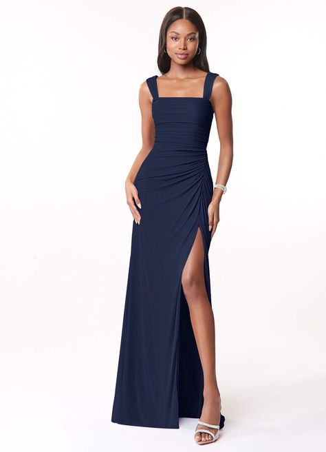 Azazie Jesaphine Eucalyptus Bridesmaid Dresses | Azazie 8th Grade Formal Dresses, Simple Evening Dress, Dark Navy Bridesmaid Dresses, Navy Blue Bridesmaid Dresses, Azazie Bridesmaid Dresses, Long Bridesmaid Dress, Miami Wedding, Blue Bridesmaid Dresses, Formal Outfit