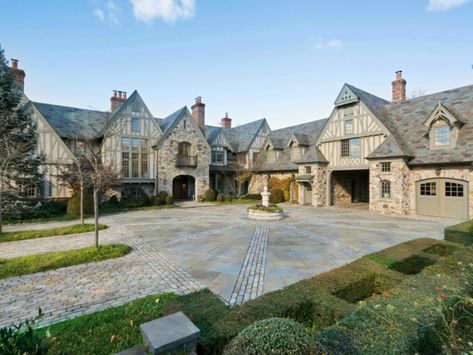 Layout - build out across driveway between house & barn; leave passage for vehicles? French Manor House Interior, Cottage Mansion, Tudor Manor, English Mansion, Stone Mansion, Mansion Exterior, English Architecture, English Manor Houses, French Exterior