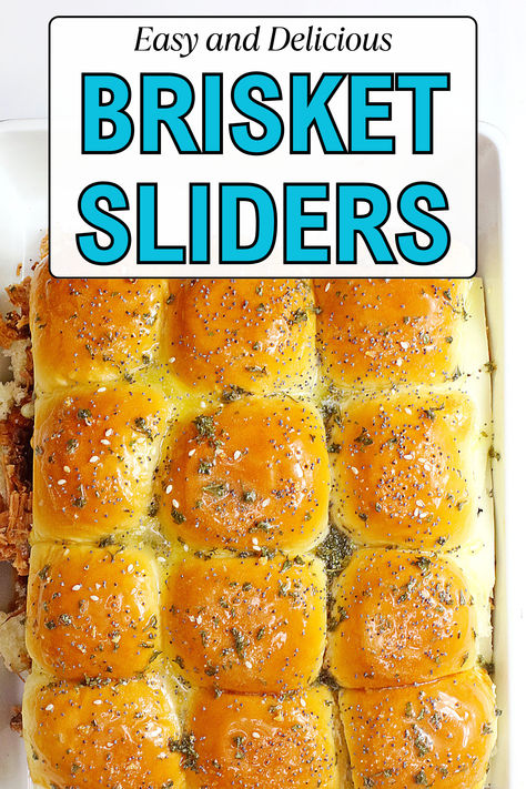 Brisket Sandwiches Ideas For Party, Smoked Brisket Sliders, Brisket Sliders Recipes, Brisket Sliders Hawaiian Rolls, Brisket Appetizer Ideas, Pretzel Sliders Recipes, Slider Appetizers, Barbeque Sliders, Beef Brisket Sliders