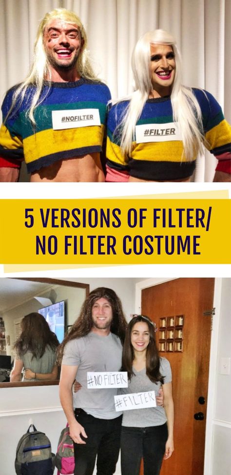 Snapchat Filter Costumes - C.R.A.F.T. Filter No Filter Costume Couple, Filter No Filter Costume, Snapchat Halloween Costume, Snapchat Costume, Snapchat Filter Costume, Costume For Couples, Halloween Filters, Funny Filters, Handmade Halloween Costumes