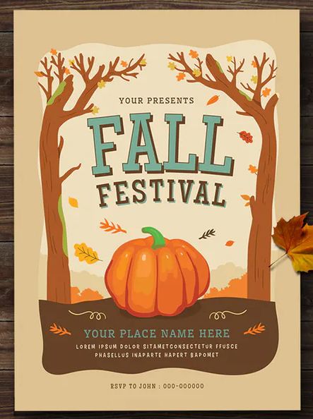 Fall Festival Flyer Template AI, PSD Fall Festival Poster Ideas, Fall Festival Flyer, Festival Template, Fall Party Themes, Harvest Fest, Fundraiser Flyer, Free Psd Flyer Templates, Flyer Free, Festival Flyer