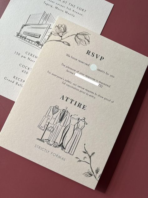 Wedding Invite Handmade, Professional Invitation Design, Small Invitation Cards, Attire Card Wedding Invitation, Wedding Attire Invitation, Attire Wedding Invitation, Debut Invitation Card, Wedding Dress Code Invitation, Minimalist Invitation Wedding