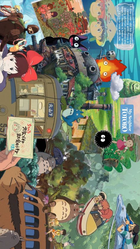 #landscape #studioghibli Studio Ghibli Poster, Collage Landscape, Personajes Studio Ghibli, Studio Ghibli Background, Wallpaper Notebook, Picture Prompts, Cute Laptop Wallpaper, Desktop Wallpaper Art, Nami One Piece