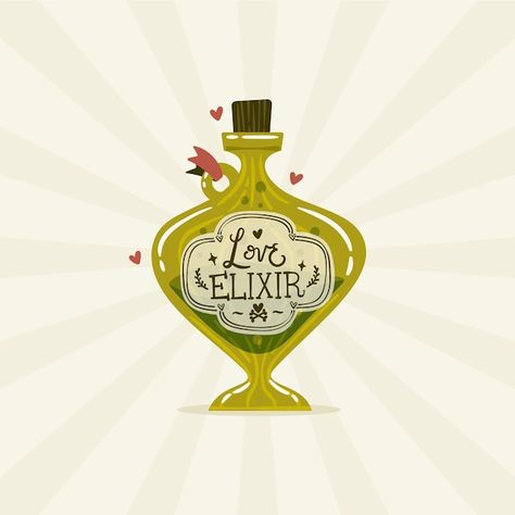 Hand drawn flat design love potion illus... | Free Vector #Freepik #freevector #love Love Potion Illustration, Love Potion Drawing, Potions Illustration, Potion Illustration, Witch Potions, Valentine 2024, Healing Potion, Calendar Art, Witch Potion