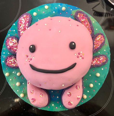 Quick Axolotl birthday cake Axolotl Cupcake Cake, Axolotl Birthday Cake Ideas, Axolotl Birthday Party Cake, Minecraft Axolotl Cake, Axolotl Cakes, Axolotl Cupcakes, Axolotl Cake Ideas, Axolotl Party Ideas, Axolotl Birthday Cake