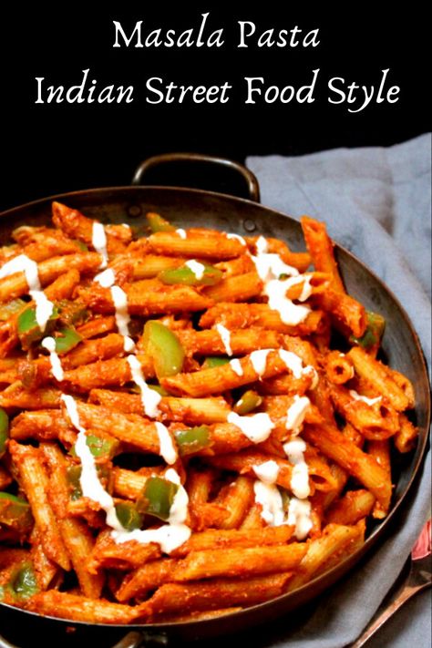 If you love pasta, and you love Indian food, you won't be able to resist this Masala Pasta. A fiery red tomato sauce seasoned with cumin and garlic and mellowed with cashew cream makes every bite one to remember. A vegan, soy-free recipe, can be nut-free. #vegan, #pasta, #indianstreetfood, #masala HolyCowVegan.net Indian Pasta Recipes, Pasta Recipes Vegetarian Indian, Continental Recipes, Indian Street Style, Masala Pasta, India Recipes, Indian Vegan, Red Sauce Pasta, Soy Free Recipes