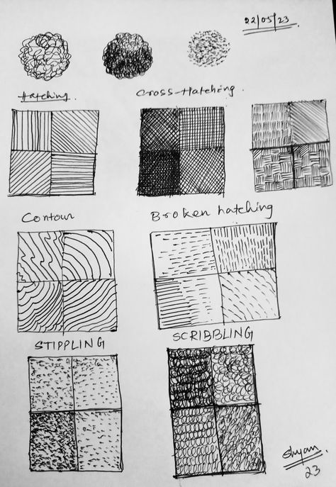 Pen and ink drawing techniques Different Hatching Techniques, Ink Shading Techniques, Different Types Of Hatching, Pen Hatching Drawing, Contour Hatching Drawing, Hatching Techniques Sketch, How To Do Cross Hatching, Cross Hatching Techniques, How To Crosshatch