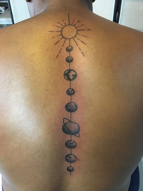 Spine Tats, Tattoo Ideas Inspiration, Flower Spine Tattoos, Spine Tattoo Ideas, Solar System Tattoo, Cute Simple Tattoos, Planet Tattoos, Anklet Tattoos, Small Pretty Tattoos