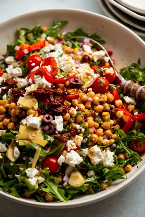 Big bowl of Antipasto chickpea salad Salad Antipasto, Antipasto Pasta, Chickpea Salad Recipe, Antipasto Pasta Salads, Salad Spinach, Antipasto Salad, Dry Chickpeas, Recipetin Eats, Recipe Tin