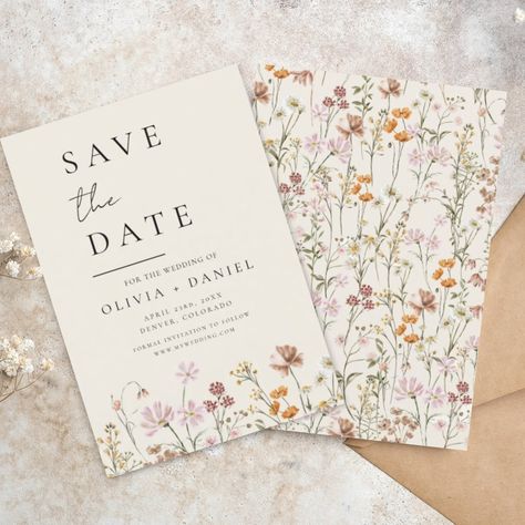 This elegant boho save the date minimalist wildflower invitation is the perfect way to announce your upcoming nuptials in a stylish and affordable way. The invitation features a simple design with a wildflower and a modern font. The invitation is customizable with your own text and details, making it the perfect way to personalize your save the date.  The invitation is made from high-quality materials and is sure to make a lasting impression on your guests. It is also lightweight and easy to mail, making it the perfect way to send your save the dates to your loved ones.  This invitation is a great way to show your love for your partner and your commitment to each other. It is also a thoughtful gift for the couple who has everything. Save The Date Flower Design, Wildflower Wedding Save The Date, Save The Date Ideas Floral, Boho Wedding Save The Date, June Wedding Invitations, Wedding Invation Cards, July Wedding Invitations, Summer Wedding Invites, Canva Save The Date