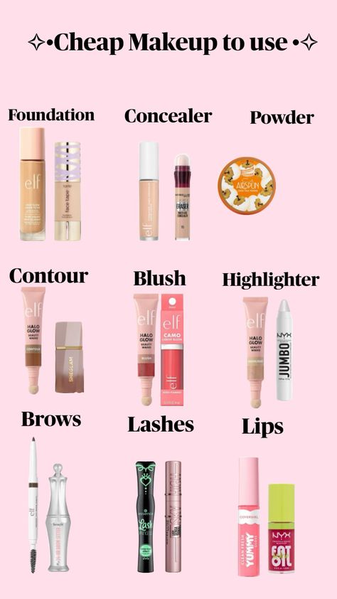 Cheap drugstore makeup Face Makeup Guide, Preppy Makeup, Drugstore Concealer, My Makeup Bag, Ulta Makeup, Simple Makeup Tips, Cute Eye Makeup, Makeup Face Charts, Makeup Hacks Tutorials