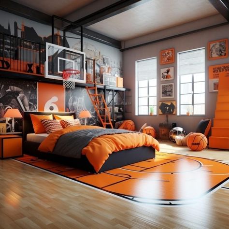 Basketball Theme Room, Basketball Room Decor, Boy Sports Bedroom, Basketball Bedroom, Basketball Room, Home Studio Ideas, Beautiful Bedroom Decor, Dream Bedroom Inspiration, Boys Bedroom Makeover