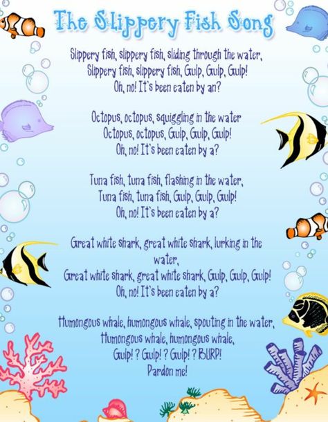 Slippery Fish Felt Story, Rainbow Fish Song, Slippery Fish Activities, Ocean Theme Prek Activities, Water Songs Preschool, Beach Circle Time Activities, Fish Theme Preschool, Ocean Music And Movement Preschool, Slippery Fish Printables Free