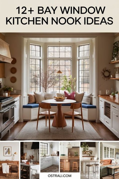 12+ Bay Window Kitchen Nook Ideas That Will Steal Your Heart Corner Window In Kitchen Ideas, Bay Window In Dining Room Ideas, Kitchens With Bay Windows, Kitchen With Bay Window Layout, Window Kitchen Nook, Kitchen Nook Ideas Bay Windows, Bay Window Kitchen Table, Bay Window Kitchen Nook, Bay Window Dining Area