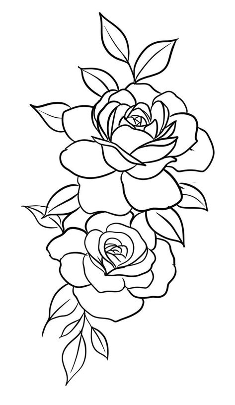 Paint Outline Ideas, Big Outline Tattoo, Roses Outline Tattoo, 2 Rose Tattoo Design, Black Outline Flower Tattoo, Small Tattoo Stencils Outline Design, Wrist Tattoo Stencil, Flower Tattoos Drawings, Rose Tattoo Template