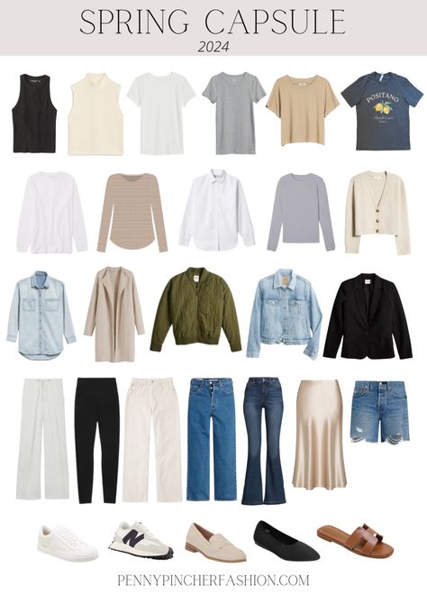 Capsule Wardrobe Spring 2024 - Penny Pincher Fashion Penny Pincher Fashion, Capsule Wardrobe Casual, Capsule Wardrobe Women, Neutral Capsule Wardrobe, Travel Capsule Wardrobe, Fashion Capsule Wardrobe, Penny Pincher, Spring Capsule, Effortless Outfit