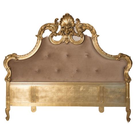 Bed head in solid linden, carved by hand, with paved velvet panel. French Headboard, Victorian Bed, Goddess Decor, Fabric Headboard, Gold Fabric, Velvet Color, Bed Head, Bedroom Furniture Beds, Hand In Hand