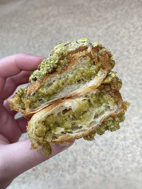 Pistachio Croissants | Ash Baber Quick Croissant Recipe, Pistachio Croissant Filling, Pistachio Puff Pastry, Pistachio Cream Croissant, Pistachio Crossaint, Recipes With Pistachio Butter, Pistachio Pastry Cream, Pistachio Cornetto, Pistachio Croissant Recipe