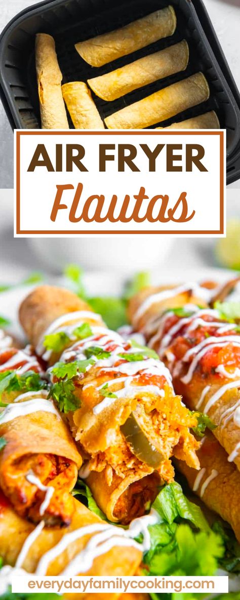 Chevys Flautas Recipe, Healthy Chicken Flautas, Air Fry Flautas, Air Fried Flautas, Homemade Chicken Flautas, Canned Chicken Flautas, Flautas Recipe Flour Tortillas, Airfryer Flautas, Air Fryer Recipes With Tortillas