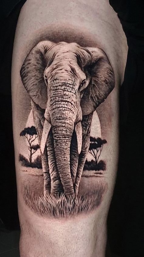 Elephant Tattoos Realism, Men Elephant Tattoos, Elephant Tattoos Men, Elephant Art Tattoo, Realistic Elephant Tattoo, Elephant Head Tattoo, Joker Art Drawing, Maa Tattoo Designs, Grandchildren Tattoos