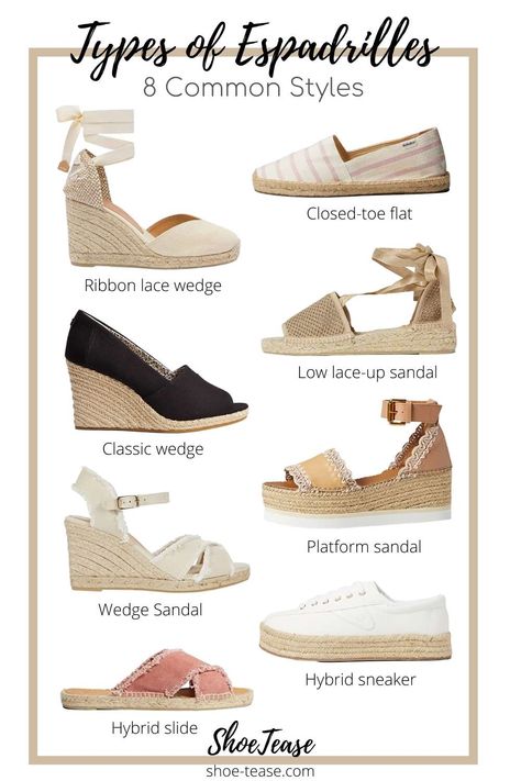 How to Wear Espadrilles Outfits for Women: Stylish & Casual Outfit Ideas Different Types Of Shoes For Women, Cute Close Toed Shoes, How To Style Espadrilles Outfit, Classy Summer Shoes, Espadrilles Shoes Outfit, Gold Espadrilles Outfit, Summer Espadrilles Outfits, Types Of Sandals For Women, Espadrilles Outfit Jeans