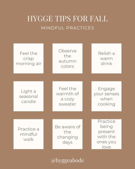 🍂 Mindful Moments to Savor This Fall 🍂 Fall is the perfect time to slow down, breathe deeply, and reconnect with the beauty around us. As the air cools and the leaves change, it’s a reminder to be present in each moment. Here are a few simple ways to practice mindfulness and bring more hygge into your life this season: ✨ Feel the crisp air on your skin in the early morning. ✨ Notice the vibrant colors of the leaves as they change. ✨ Savor that first sip of your favorite warm drink—whether... Hygge Decluttering, Hygge Tips, Fall Hygge, Living Simple, Sustainable Home Decor, Hygge Living, Mindful Moments, Hygge Life, Practice Mindfulness