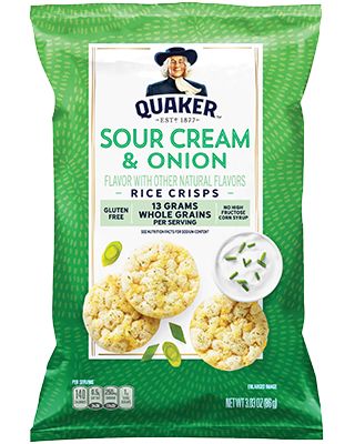 Rice Crisps: Sour Cream & Onion | Quaker Oats Antiinflammatory Food, Quaker Rice Cakes, Rice Cakes Healthy, Onion Rice, Creamed Rice, Rice Cracker, Chip Packaging, Jelly Beans Easter, Rice Crisps