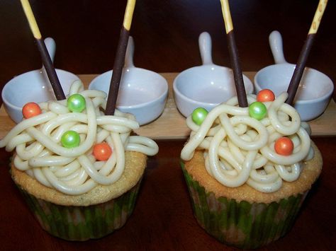 Ramen Noodle Cupcakes, Hibachi Party Desserts, Ramen Noodle Party Ideas, Ramen Noodle Party, Noodle Birthday Party, Ramen Cupcakes, Ramen Party Ideas, Ramen Birthday Party, Noodle Party