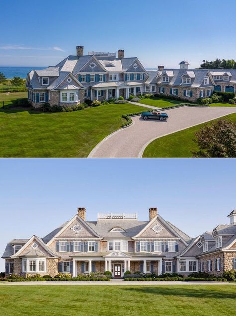 Colonial Shingle Style Beach House Beach House Mansion, Hamptons House Exterior, Hamptons Farmhouse, Westerly Rhode Island, Shingle Style Architecture, Hamptons Beach House, Beach House Aesthetic, Hamptons Style Homes, Island Beach House