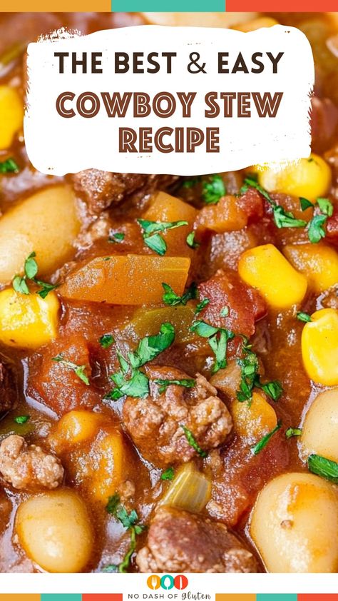 Cowboy Stew Recipe Cowboy Stew Recipe, Sausage Beans, Best Spaghetti Recipe, Meal In A Bowl, Cowboy Stew, Beans And Potatoes, Cowboy Beans, Crockpot Stew, Beef Bacon