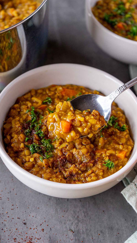 Arabic Lentil Soup - Cooking Like Kate Armenian Lentil Soup, Smitten Kitchen Lentil Sausage Soup, Lentils And Mushroom Recipe, Caribbean Lentil Soup, Middle Eastern Lentils, Lebanese Lentil Soup Recipe, Persian Lentil Soup, Arabic Lentil Soup, Menstrual Phase Soup