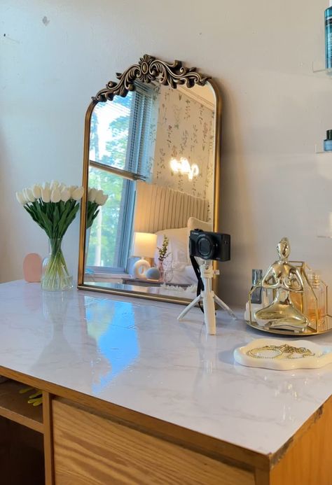 Desk Top Mirror, Cute Desk Mirror, Mirror Behind Desk, Dorm Desk Cover, Desk Covers, Desk With Mirror, Dorm Mirror, Dorm Room Desk, Anthropologie Mirror