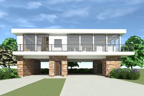 Houseplans Blueprint Architecture, Parking Plan, Carport Modern, Modern Carport, Garage Extension, Elevated House, House On Stilts, Open Living, Modern Style House Plans