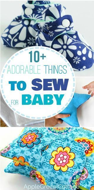 10 adorable things to sew for a baby, easy sewing projects with beginner sewing patterns, great for making cute homemade baby shower gifts. #baby #sewing #diy #sewingforbaby #newmom #craft #easysewingprojects #diygifts #simple #pattern #booties #hat #beanie #toys #diytoys #accessories #diaper #fleece #fabric #sewinginspiration #scarf #babybib #bib #bibpattern Things To Sew For Baby, Homemade Baby Shower Gifts, Sew For Baby, Things To Sew, Diy Tricot, Beginner Sewing Patterns, Diy Bricolage, Beginner Sewing Projects Easy, Homemade Baby