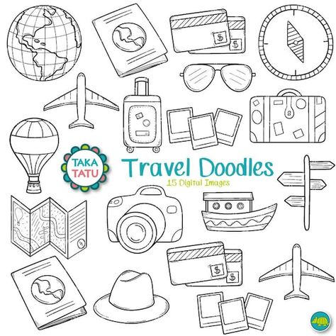 Line Art Doodles, Doodles Digital, Travel Doodles, Travel Clipart, Zestaw Ikon, Arte Doodle, Art Doodles, Doodle Icon, Drawing Clipart