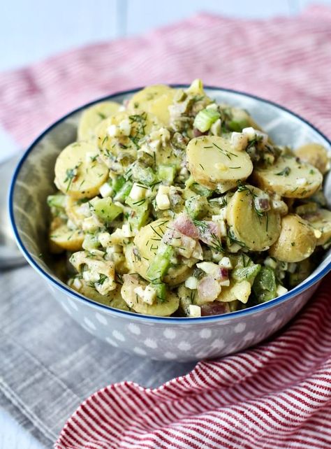 Austrian Potato Salad Austrian Potato Salad Recipe, Viennese Potato Salad, Austrian Potato Salad, European Meals, Fried Chicken Salads, Japanese Potato Salad, American Potato Salad, Potato Salad Dill, Appetizing Food