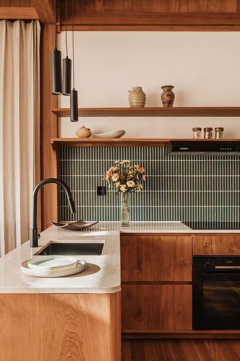 Villa Sawah: Sustainable Family Living in Balikpapan Mcm Kitchen, Mid Century Modern Kitchen, How To Give, Kitchen Inspiration Design, Mid Century House, Family Living, Apartment Interior, Kitchen Designs, Interior Inspo