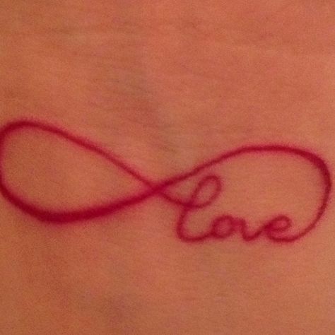 New tattoo :) infinite love <3 Red Infinity Tattoo, Red Tattoos, Red Ink, Infinity Tattoo, New Tattoos, Body Art, Tatting, Tattoos, Red