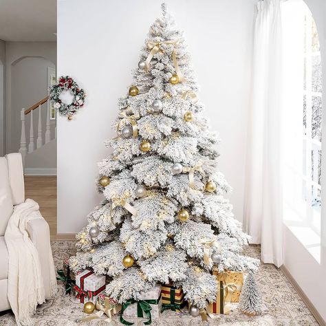 Amazon.com: Naomi Home 6.5ft Snow Flocked Christmas Tree with Lights, Realistic Frosted Christmas Tree Prelit with 892 Branch Tips, 450 Warm Lights and Metal Stand, Aritificial Christmas Tree : Home & Kitchen Snow Flocked Christmas Tree, Christmas Tree With Lights, Tree With Lights, Flocked Christmas Tree, Frosted Christmas Tree, Frosted Tree, Snow Flock, Snowy Christmas, Flocked Christmas Trees