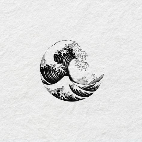 The Great Wave Tattoo Japanese Art, Japanese Great Wave Tattoo, Tattoo Ideas For Men Ocean, Japanese Tattoo Art Shoulder, Round Wave Tattoo, Ride The Waves Tattoo, Japanese Tattoo Waves Design, Unique Back Tattoos Men, Sea Waves Tattoo Ideas